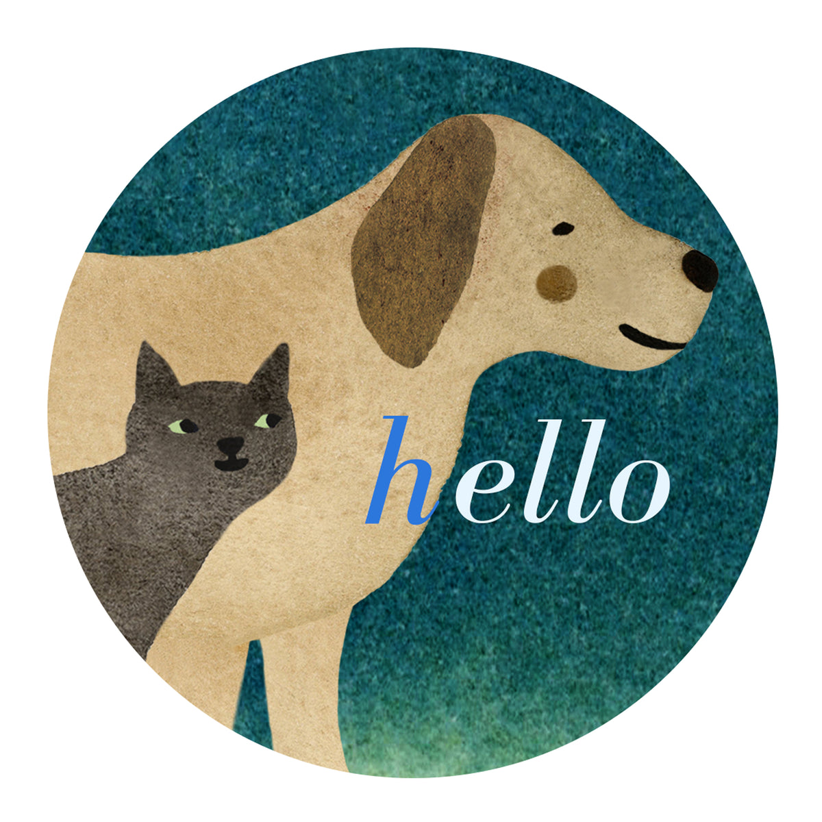 Cat and Dog Hello Circle Sticker