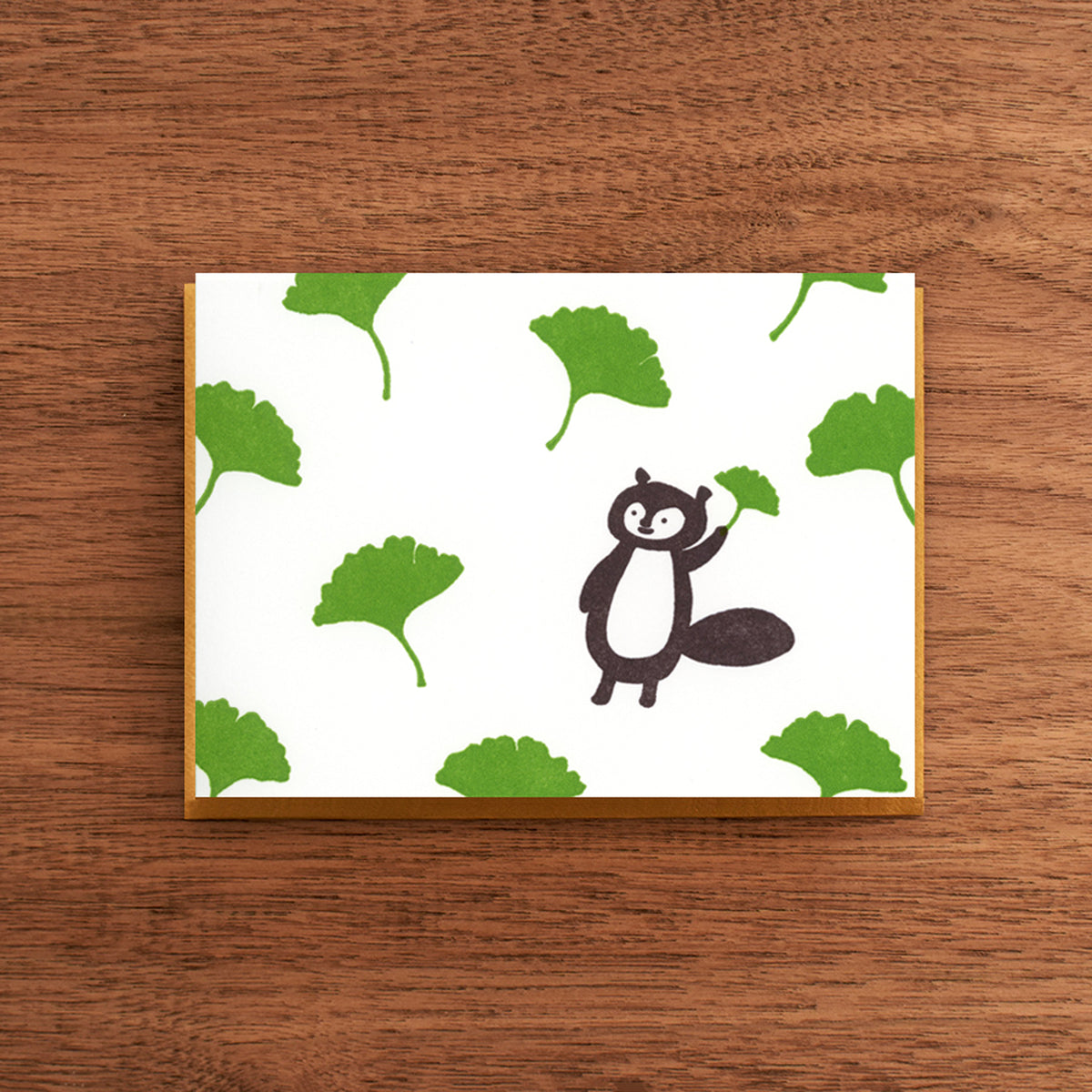 Letterpress Card:  Tanuki and Ginkgo