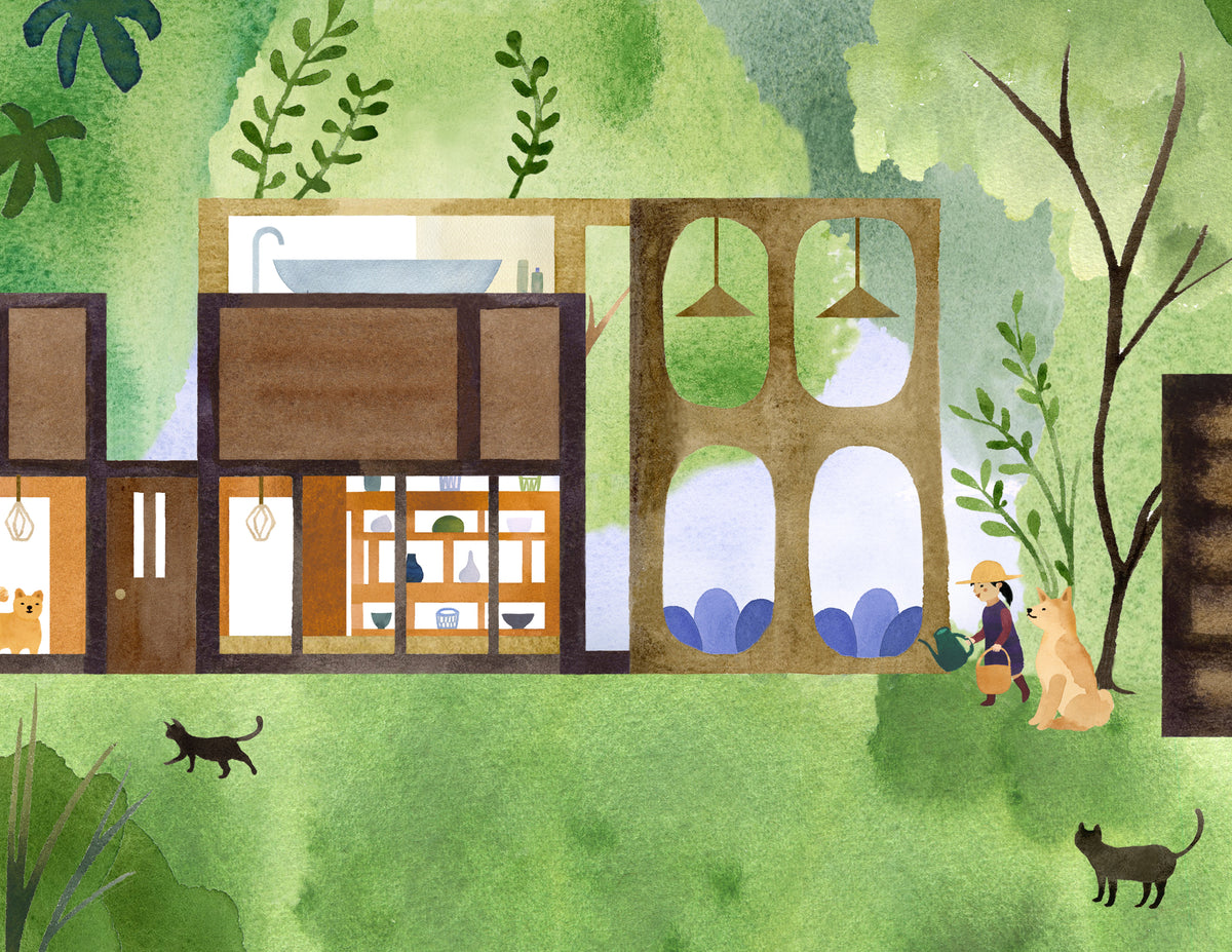 Glass House in the Woods Birthday Card