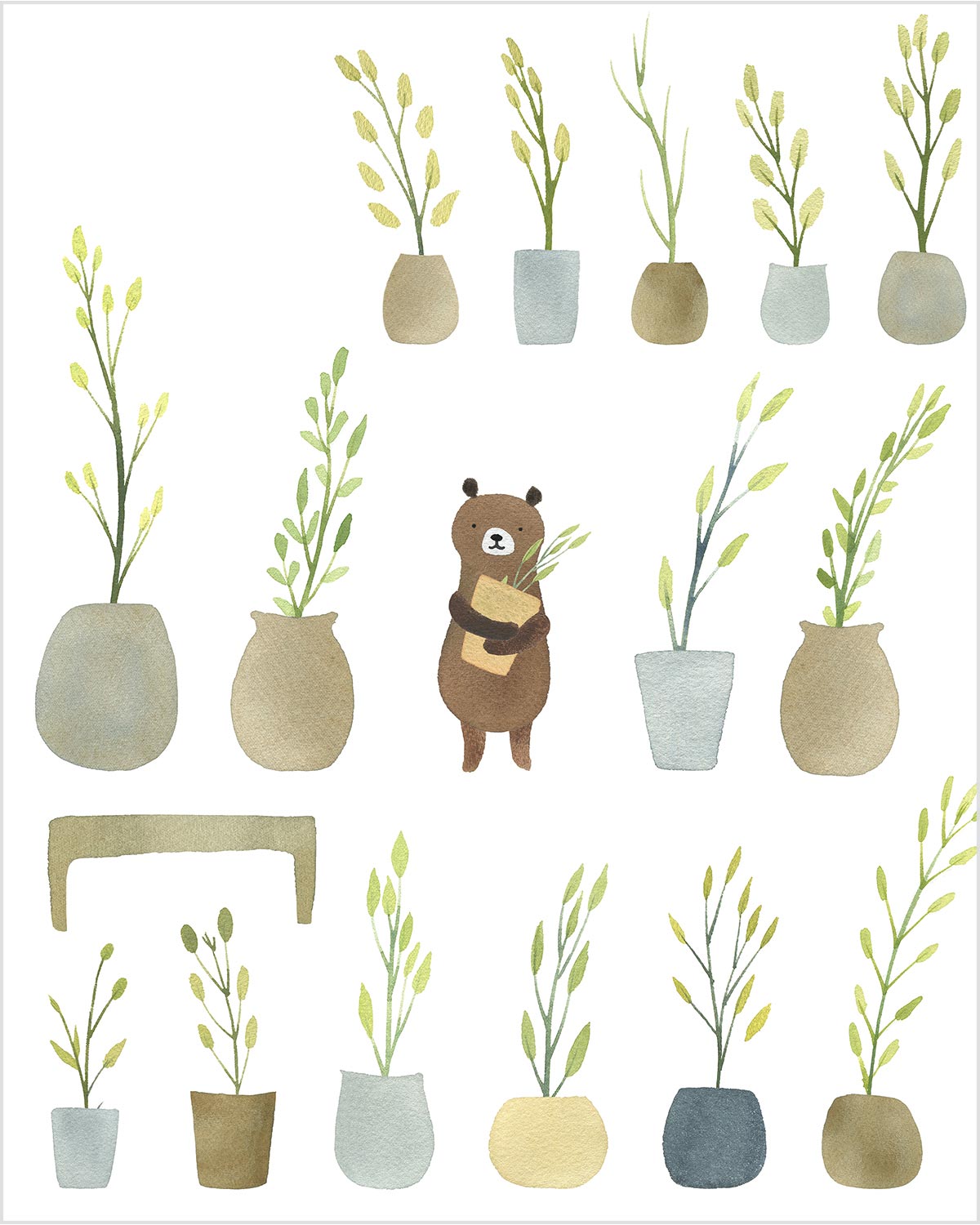 Bear and Potted Plants Art Print