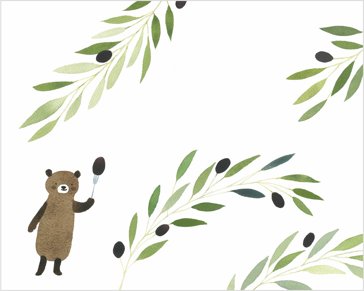 bear with olive branches watercolor print
