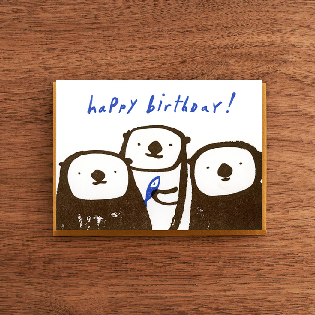 Letterpress Birthday Card:  Otters
