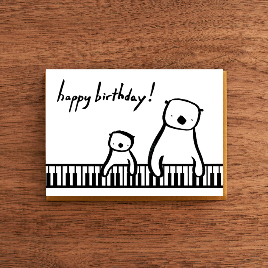 Letterpress Birthday Card:  Otters Playing Piano