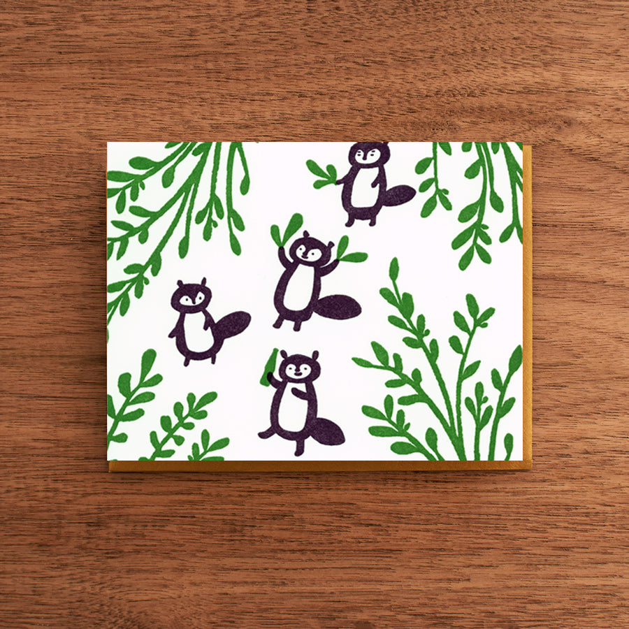 Letterpress Card:  Tanuki in the Forest