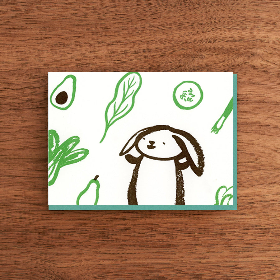 Letterpress Card:  Rabbit and Vegetables