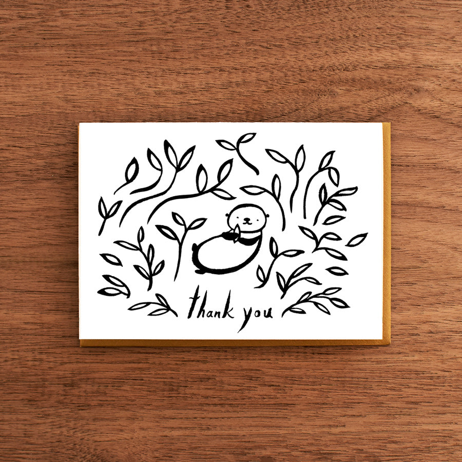 Letterpress Thank You Card:  Bear Among Leaves