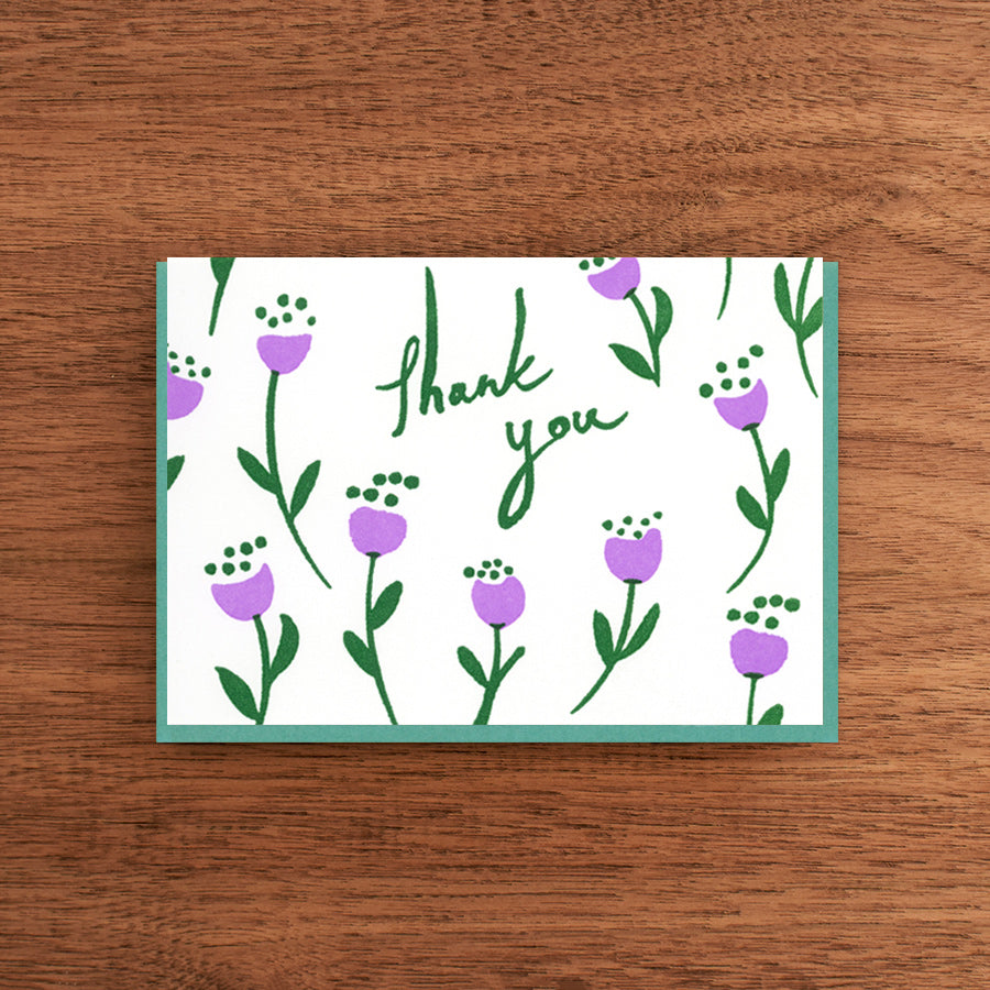 Letterpress Thank You Card:  Amethyst Flowers