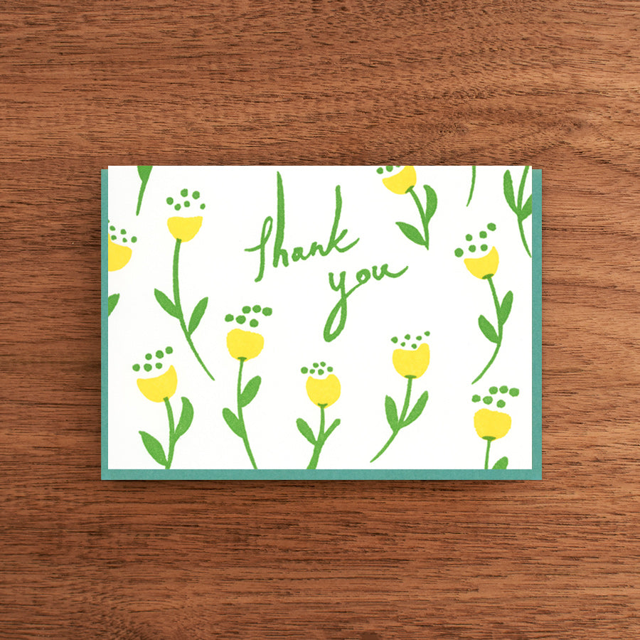 Letterpress Thank You Card:  Lemon Flowers