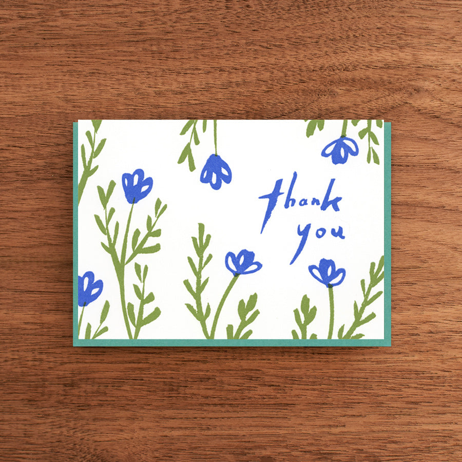 Letterpress Thank You Card:  Blue Flowers