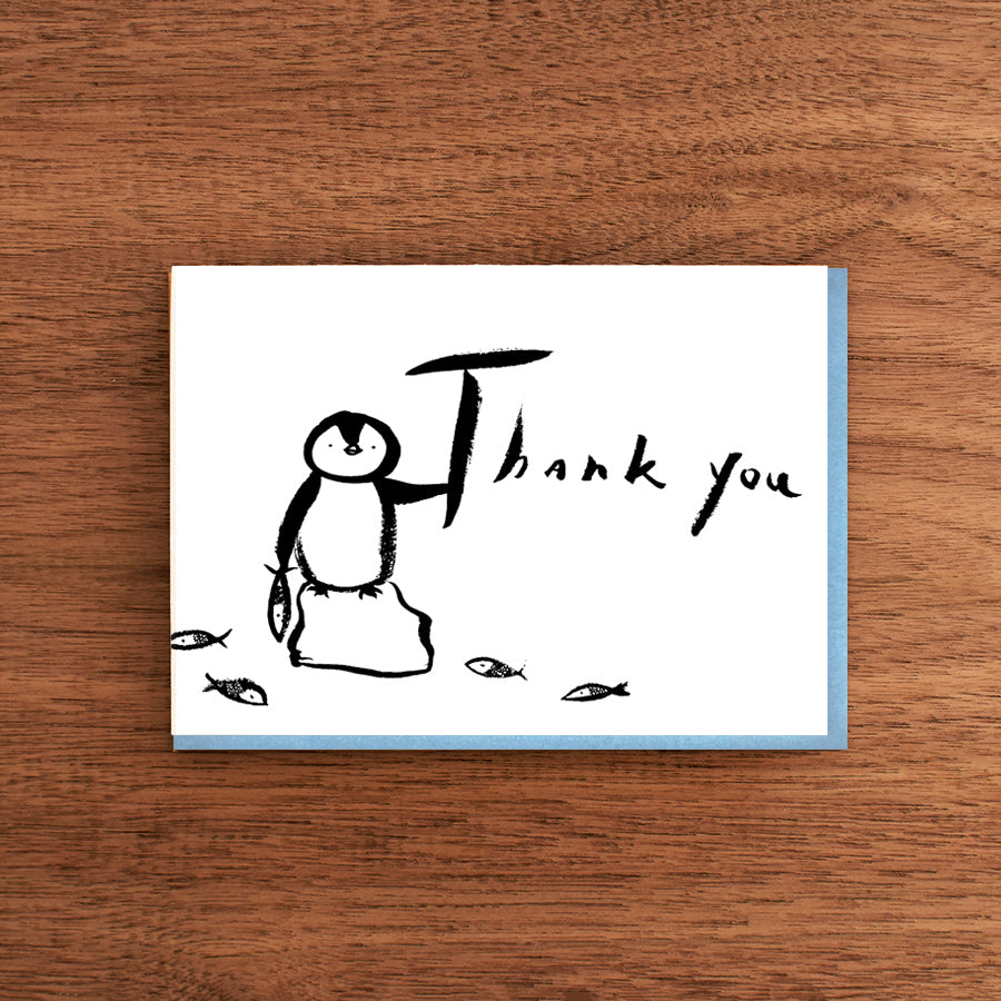 Letterpress Thank You Card:  Penguin on Glacier