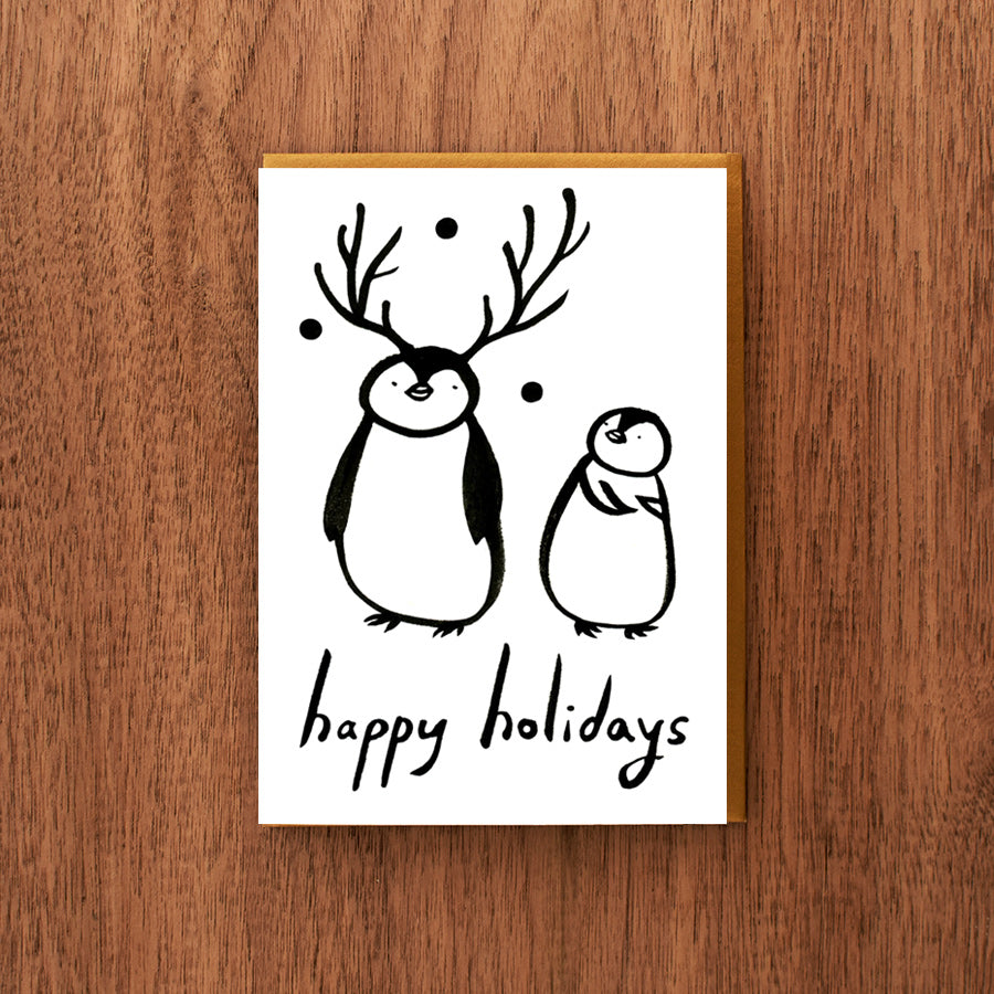 Letterpress Holiday Card:  Reindeer Penguin
