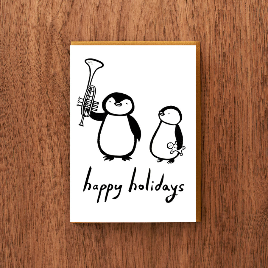 Letterpress Holiday Card:  Trumpet and Gingerbread