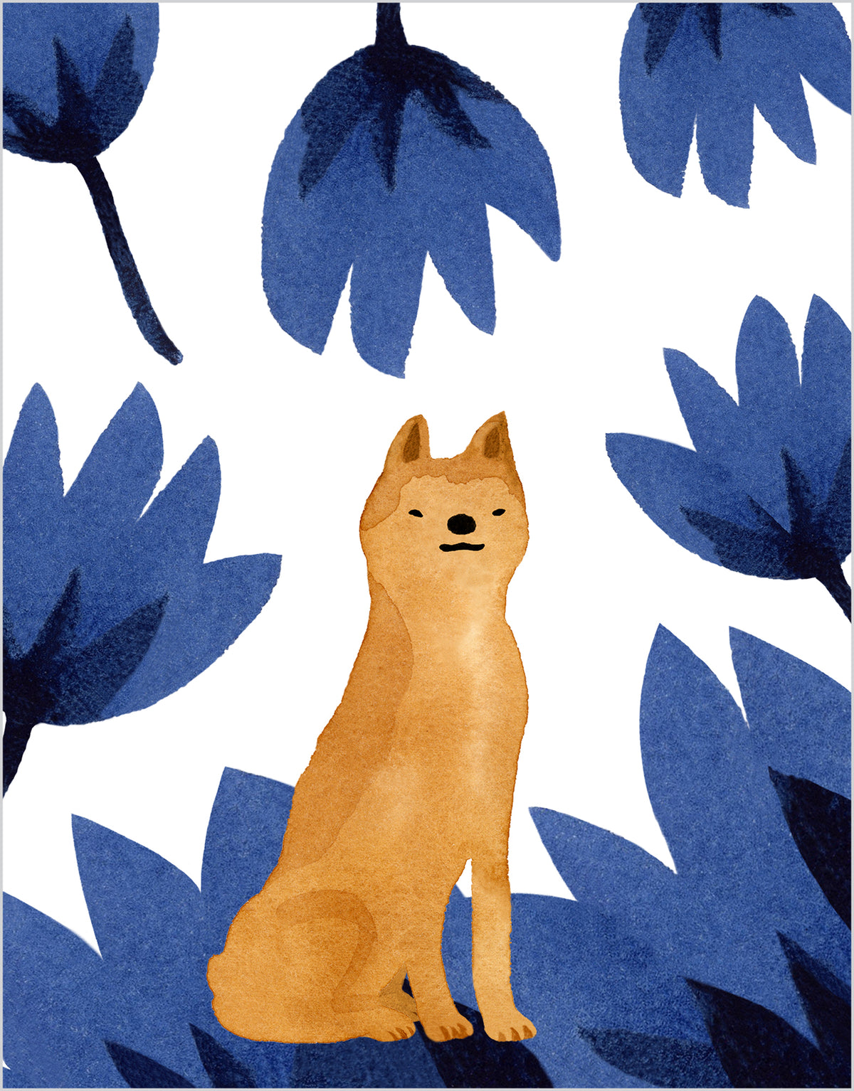 Dog Birthday Card Blue Flowers