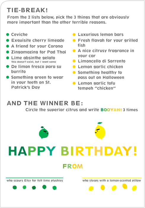Lemon vs. Lime Birthday Card